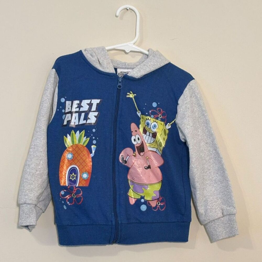 SpongeBob Patrick Best Pals Zip Up Hoodie Blue Gray Boys Kids Size 5